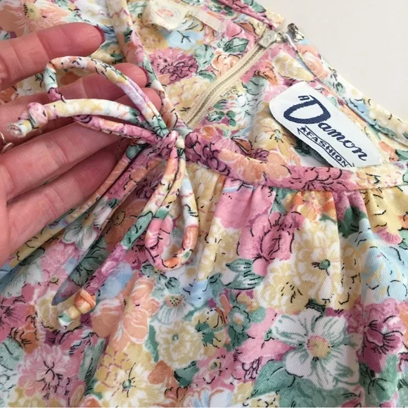 Vintage 60 70 Cottagecore Pastel Floral Peasant Midi Dress Poet sleeves - Picture 5 of 16